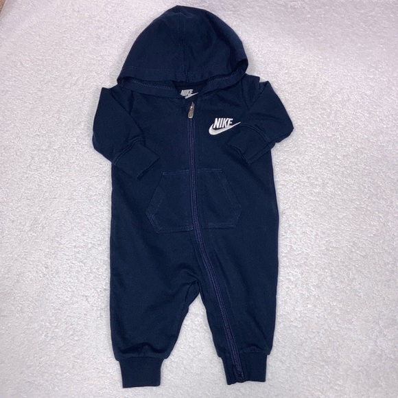 Nike Other - Nike navy blue hooded play suit romper full zip 3m